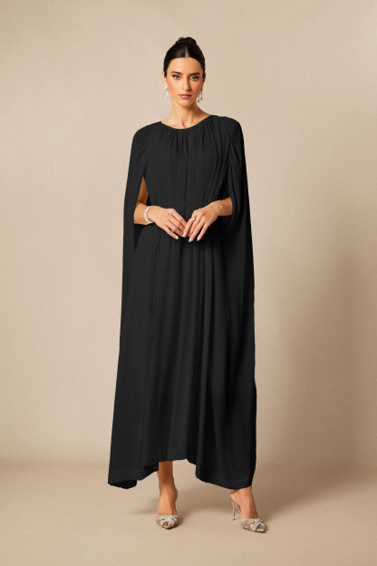 Aria Gathered Cape Chiffon Maxi Dress