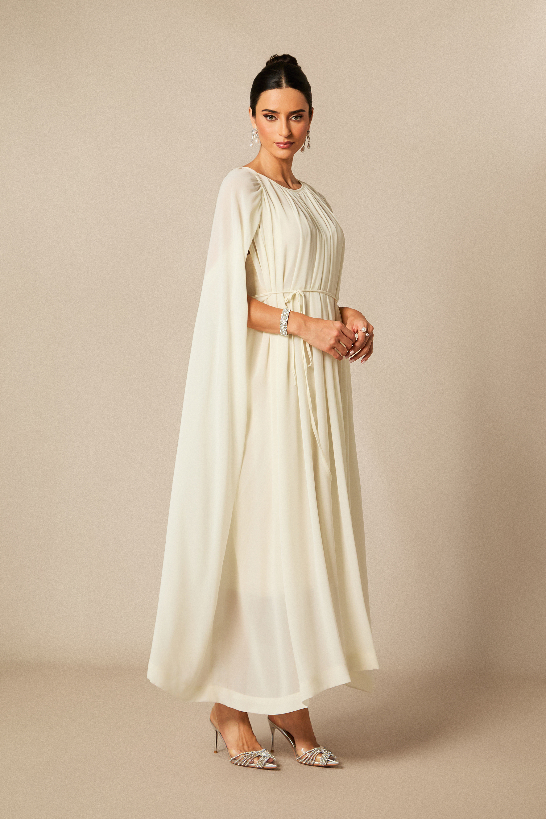 Aria Gathered Cape Chiffon Maxi Dress