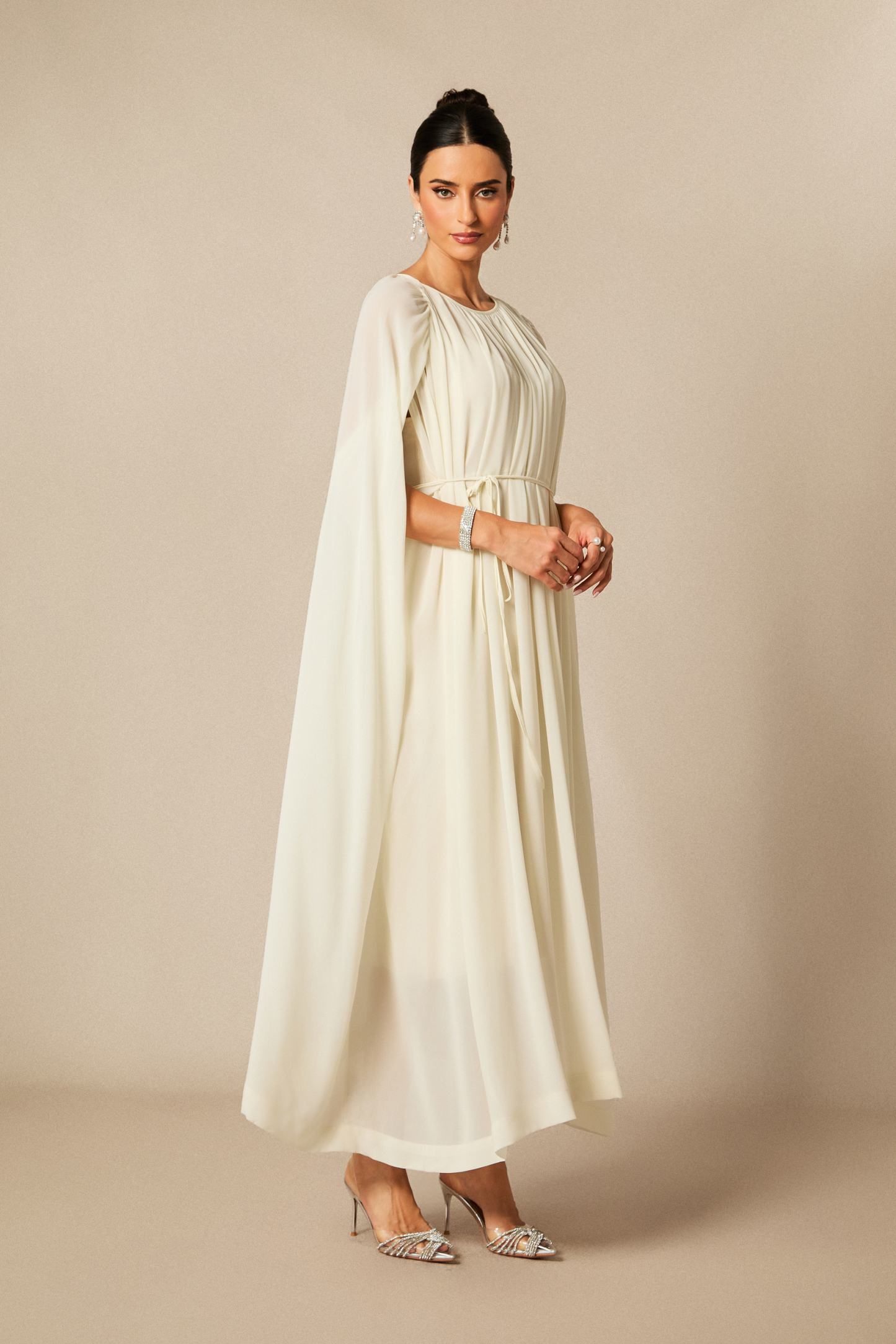 Aria Gathered Cape Chiffon Maxi Dress