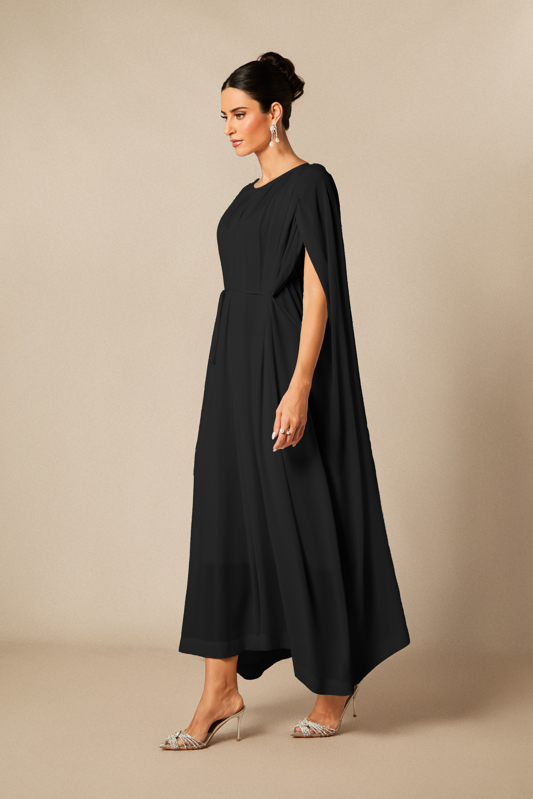 Aria Gathered Cape Chiffon Maxi Dress