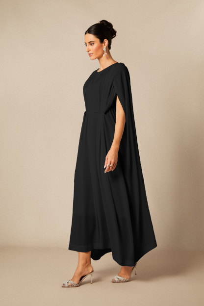 Aria Gathered Cape Chiffon Maxi Dress