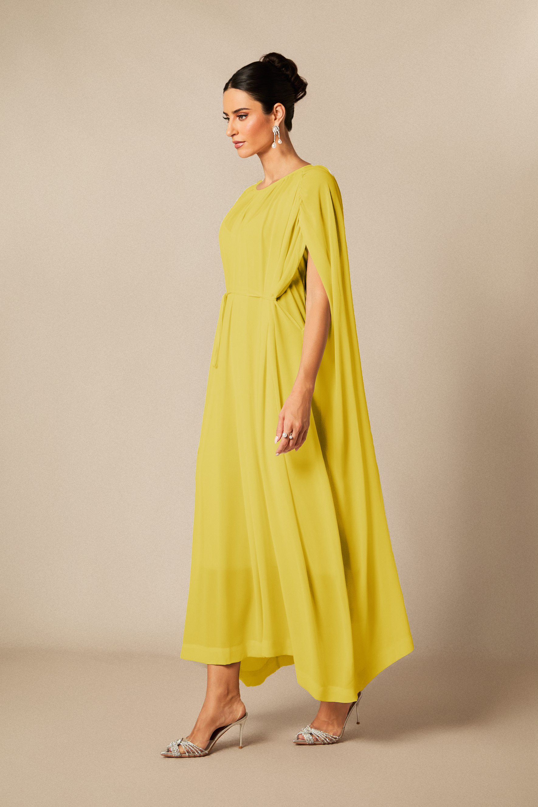 Aria Gathered Cape Chiffon Maxi Dress