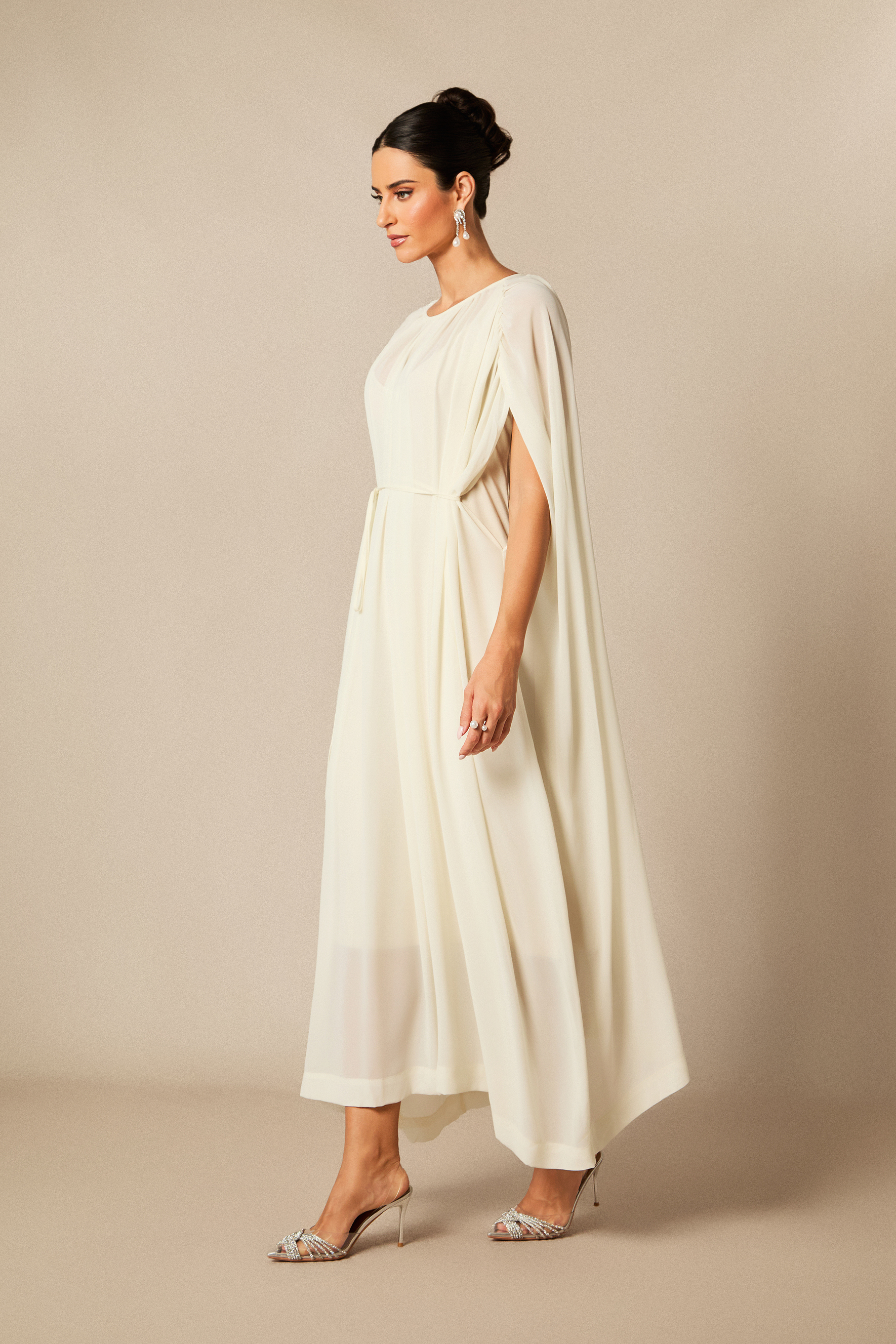 Aria Gathered Cape Chiffon Maxi Dress
