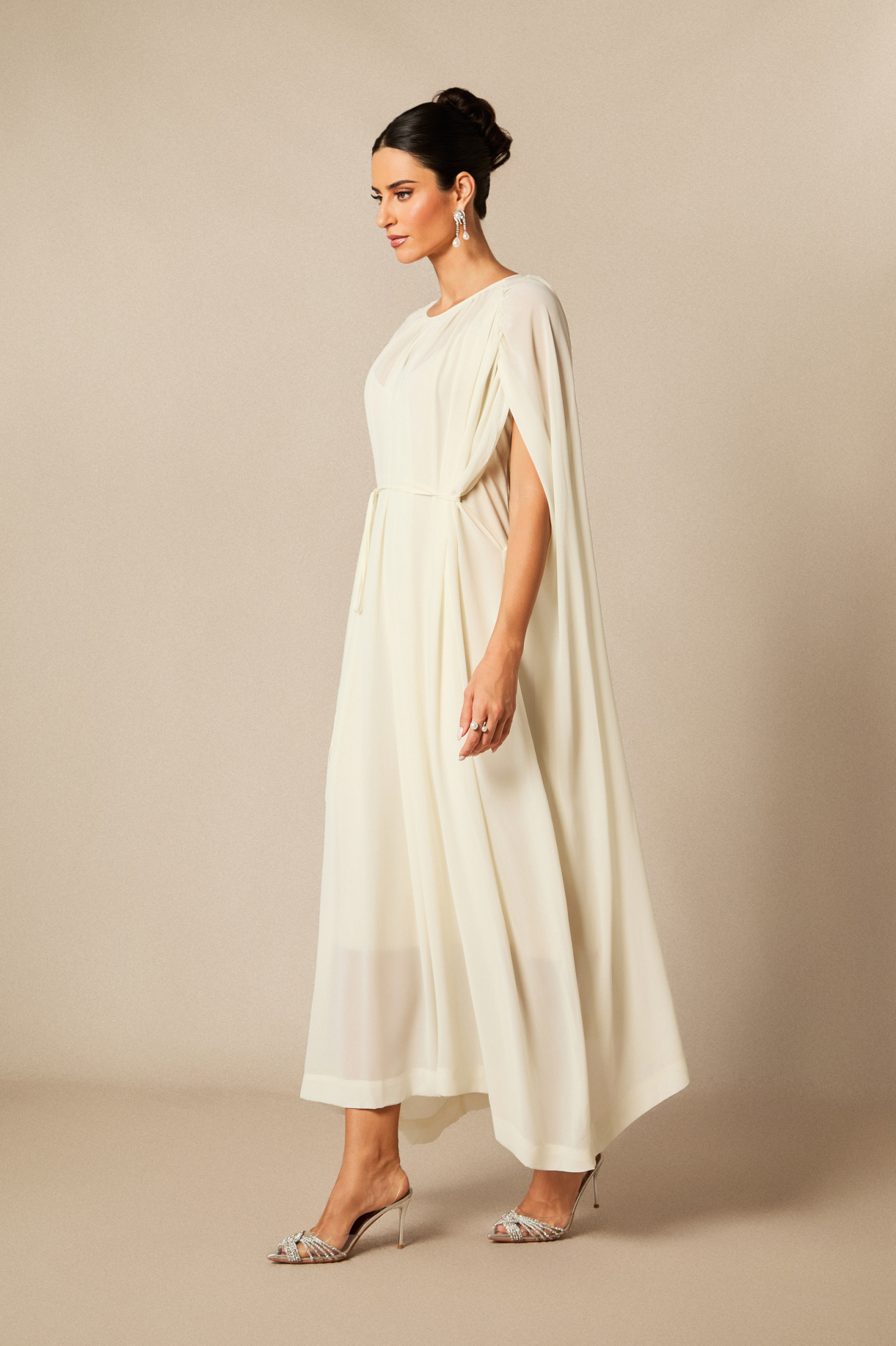 Aria Gathered Cape Chiffon Maxi Dress