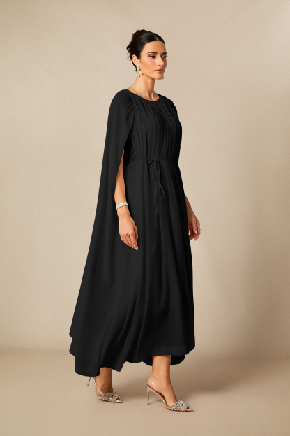 Aria Gathered Cape Chiffon Maxi Dress