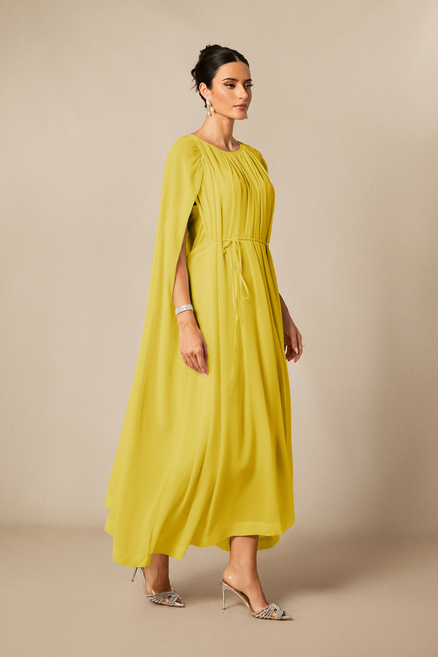 Aria Gathered Cape Chiffon Maxi Dress