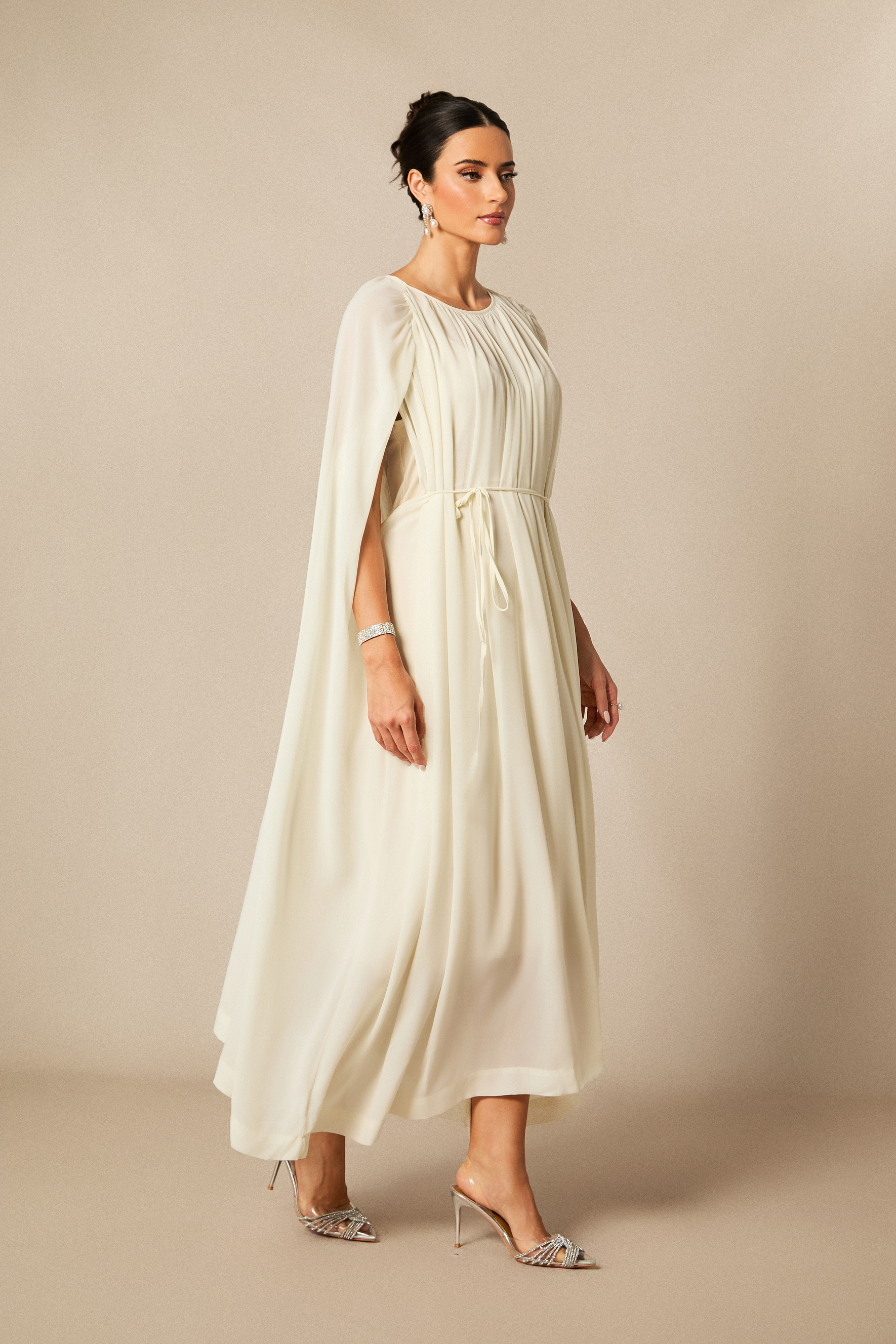 Aria Gathered Cape Chiffon Maxi Dress