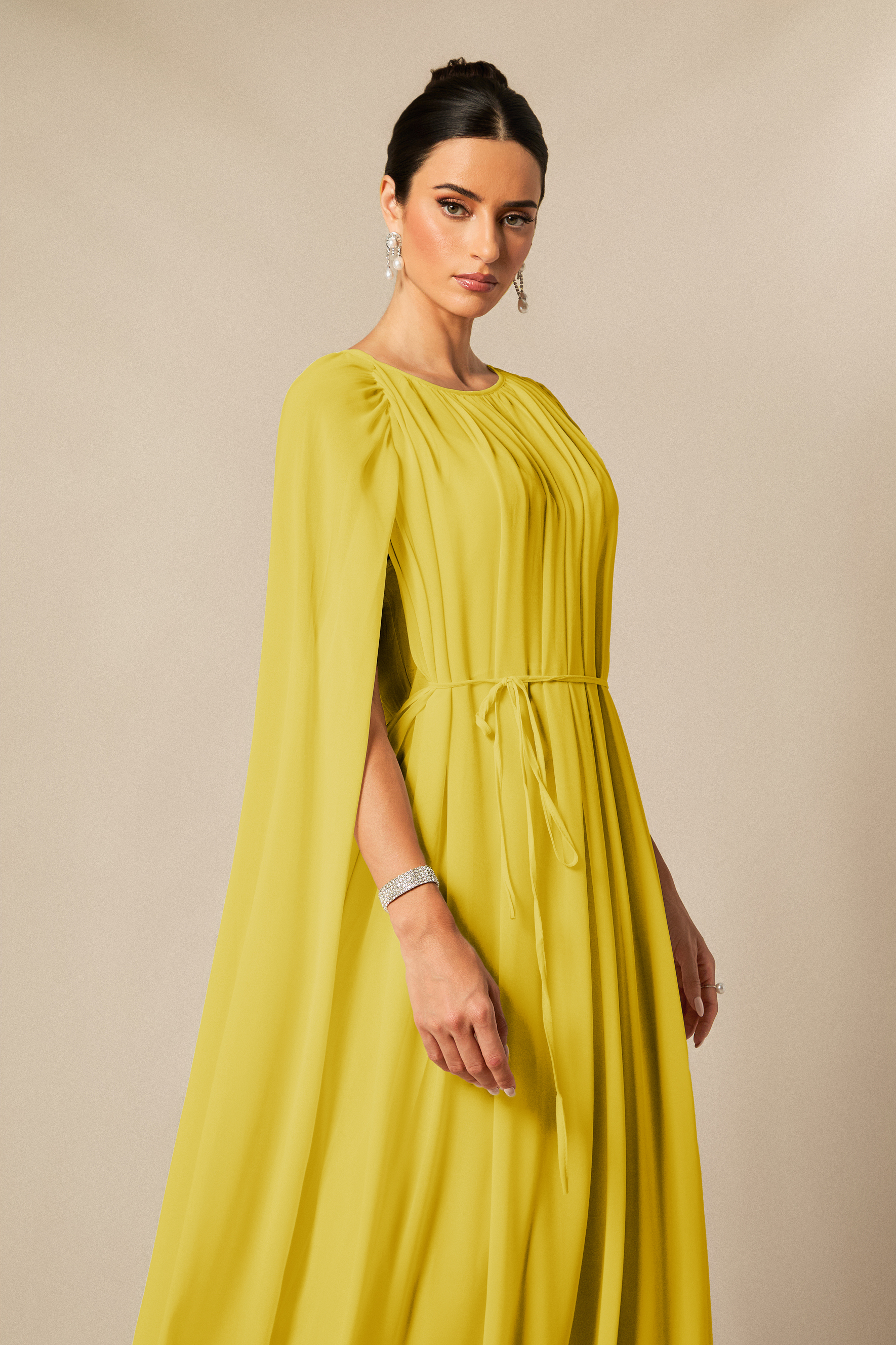 Aria Gathered Cape Chiffon Maxi Dress