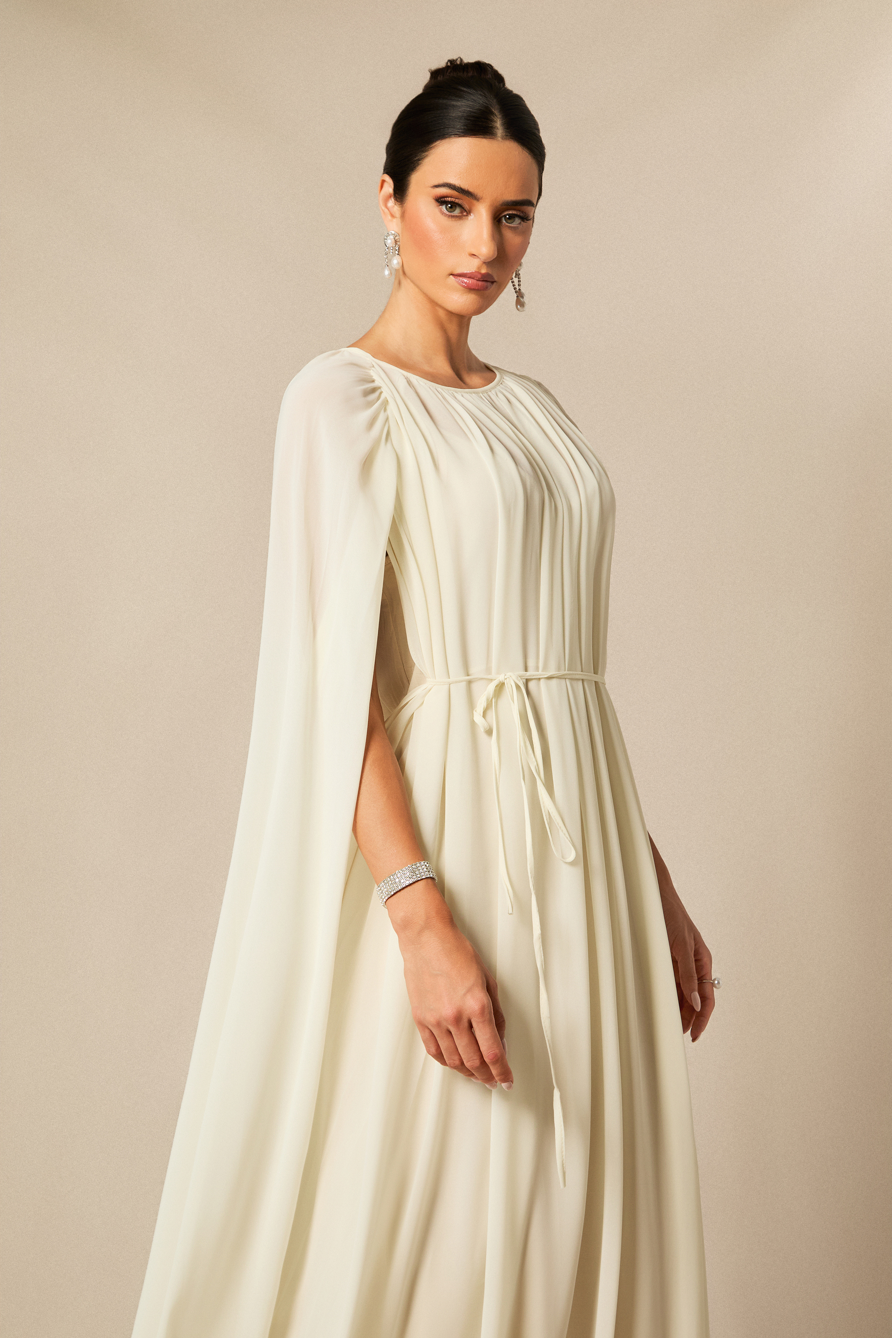 Aria Gathered Cape Chiffon Maxi Dress