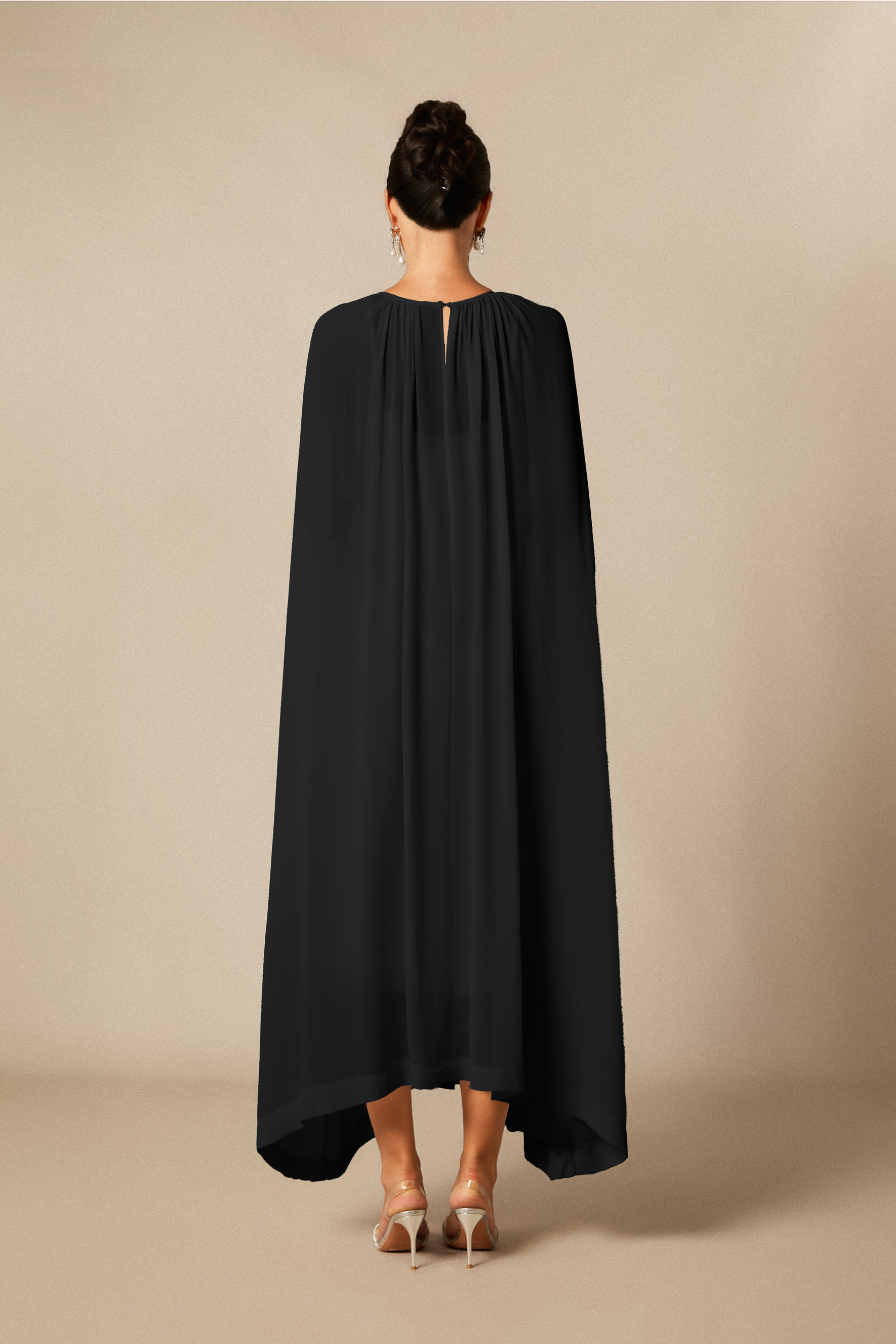 Aria Gathered Cape Chiffon Maxi Dress