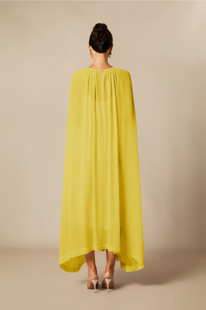 Aria Gathered Cape Chiffon Maxi Dress
