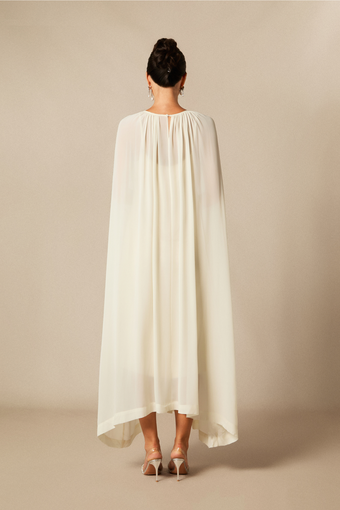 Aria Gathered Cape Chiffon Maxi Dress