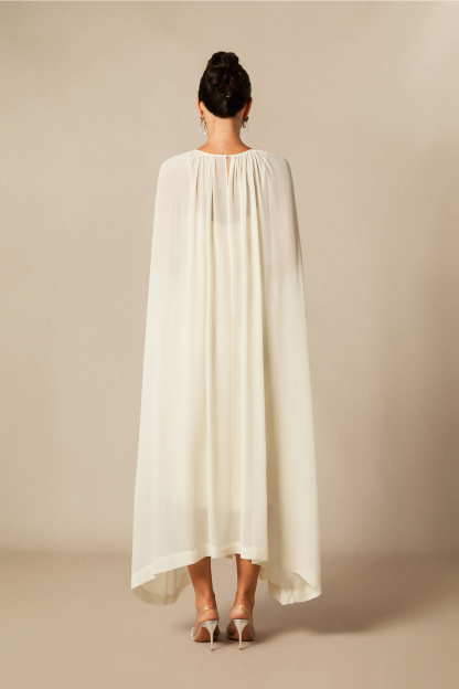 Aria Gathered Cape Chiffon Maxi Dress