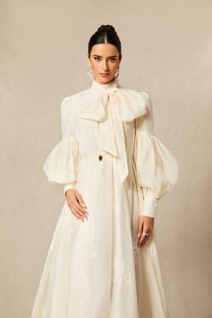 Lydia Floral Embroidered Tie Neck Maxi Dress