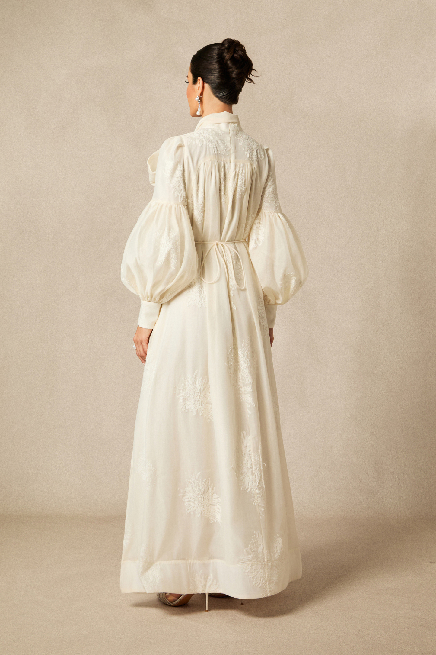 Lydia Floral Embroidered Tie Neck Maxi Dress