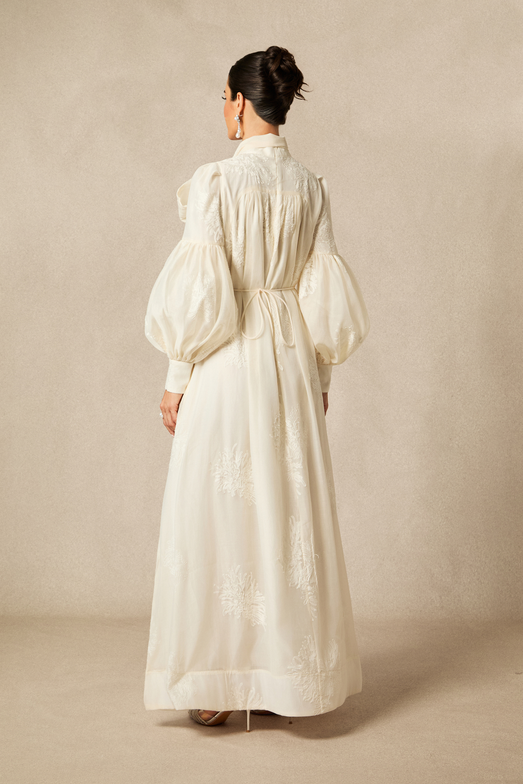 Lydia Floral Embroidered Tie Neck Maxi Dress