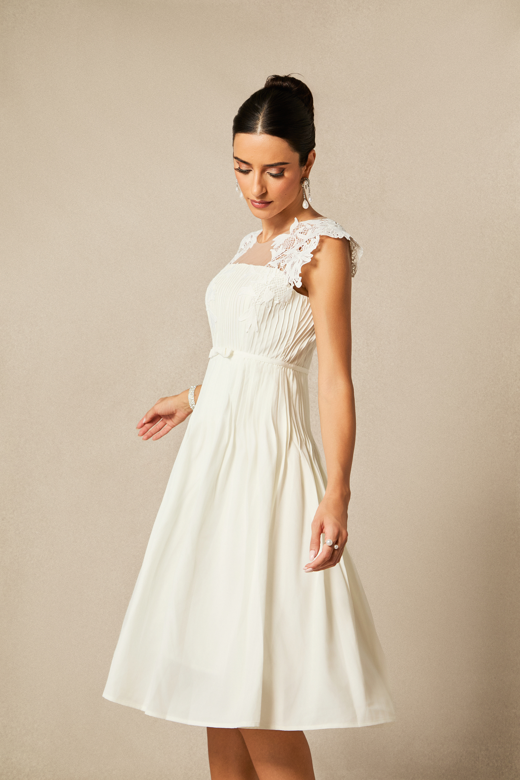 Freya Lace Embellished Pleated Midi Dress