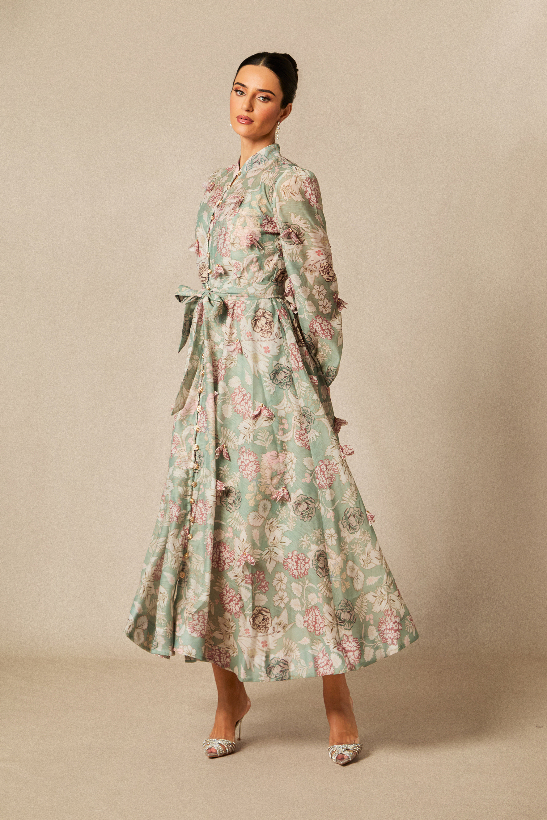 Sophie Floral Print Long Sleeve Midi Dress
