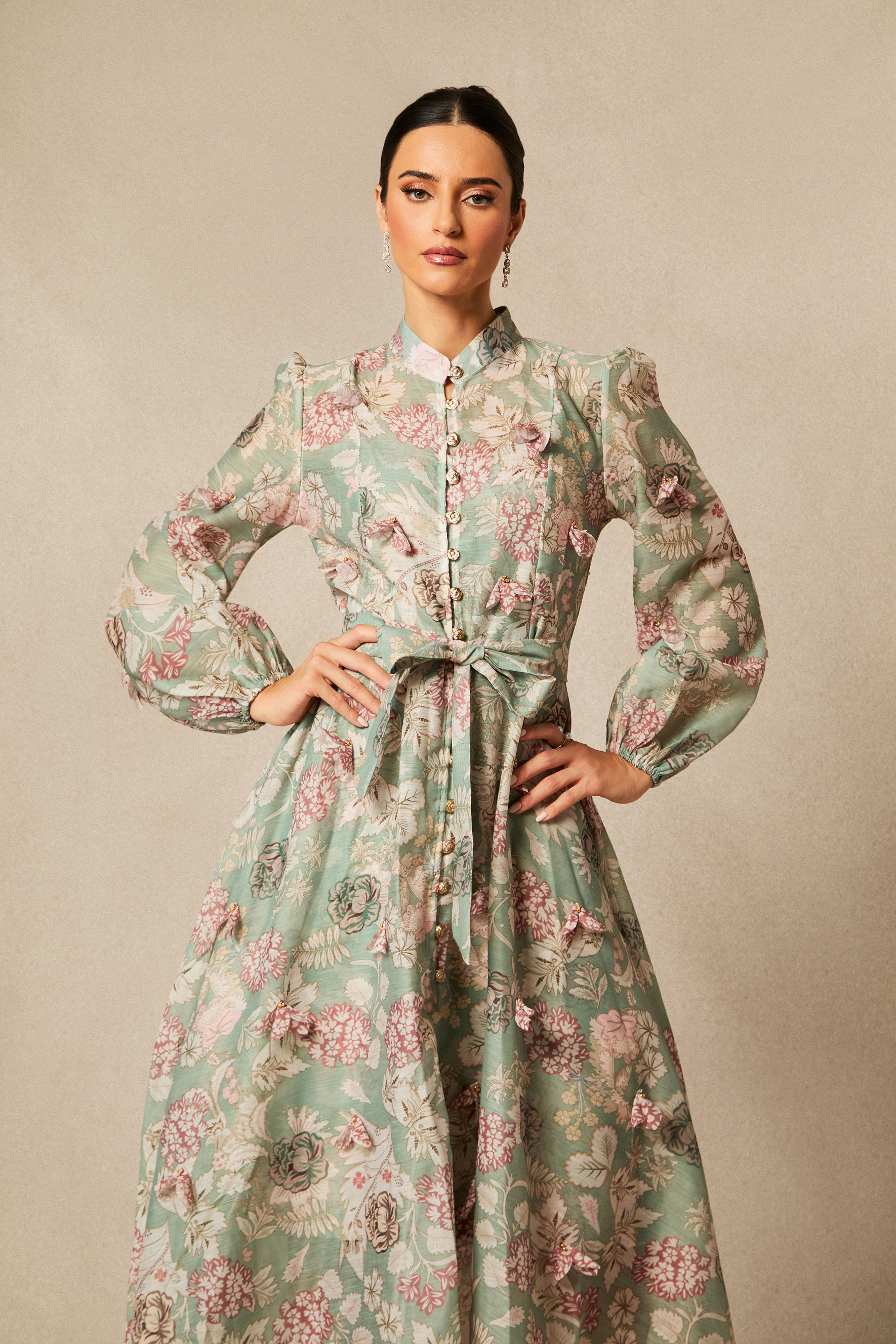Sophie Floral Print Long Sleeve Midi Dress