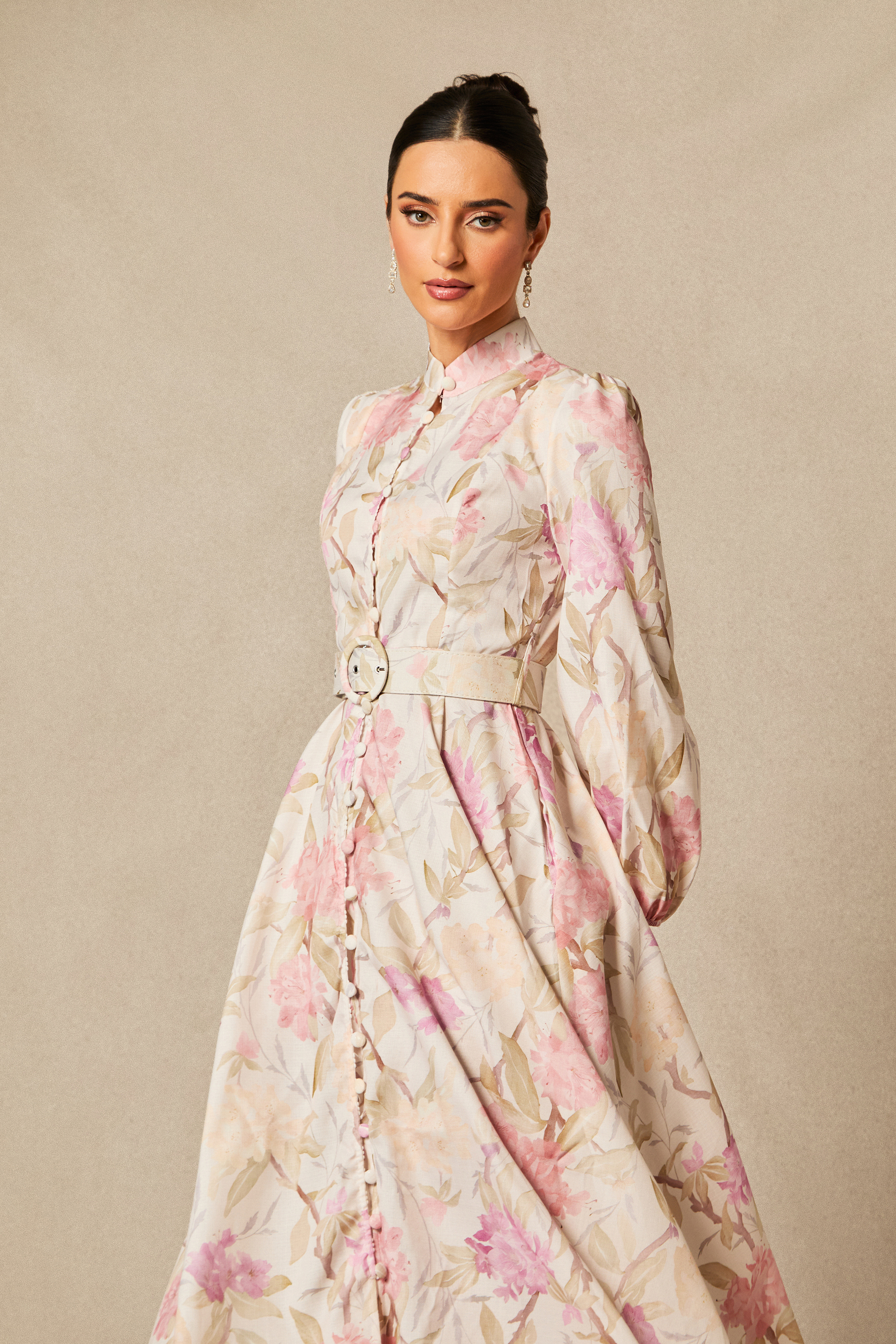 Callie Floral Print Puff Sleeve Midi Dress