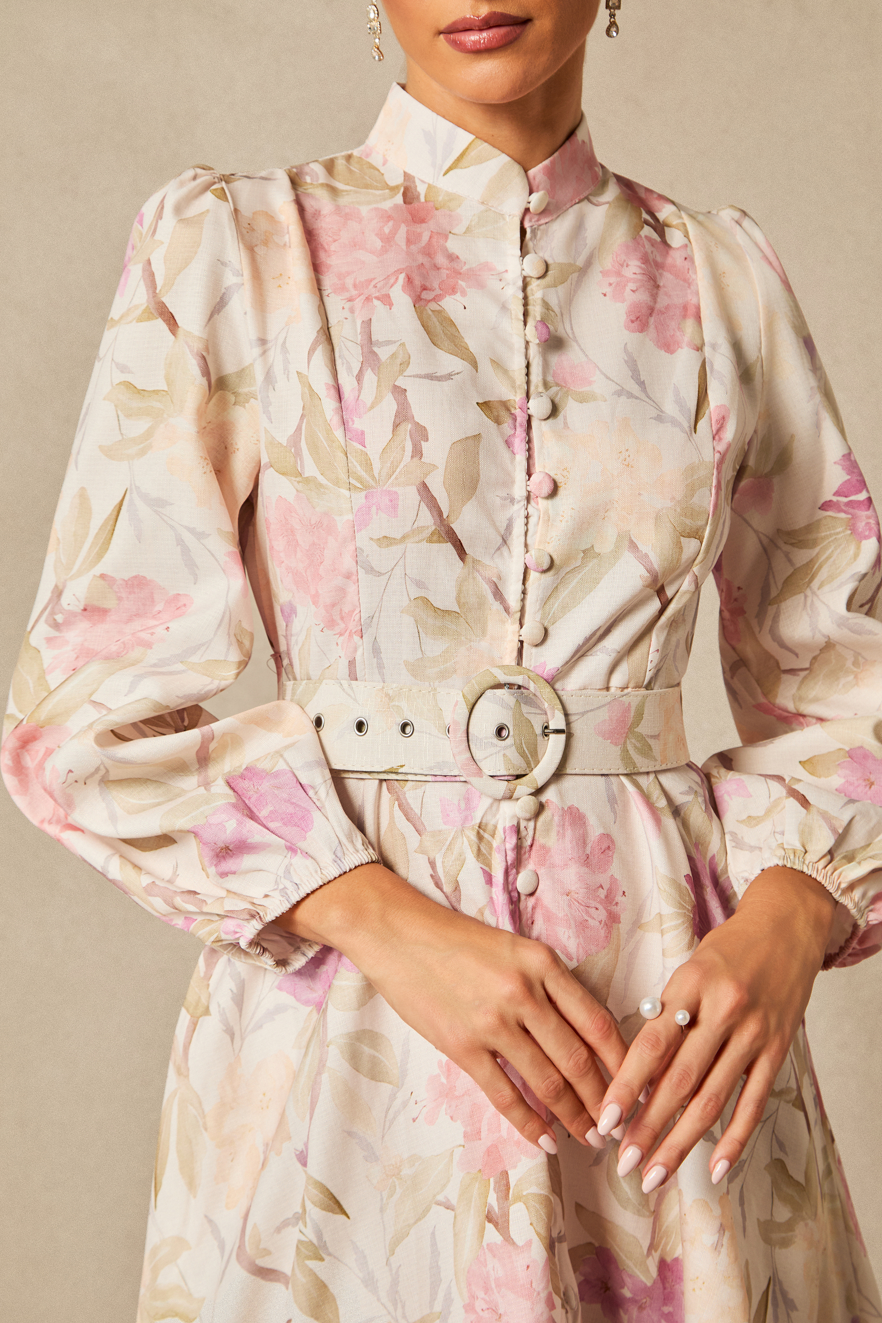 Callie Floral Print Puff Sleeve Midi Dress