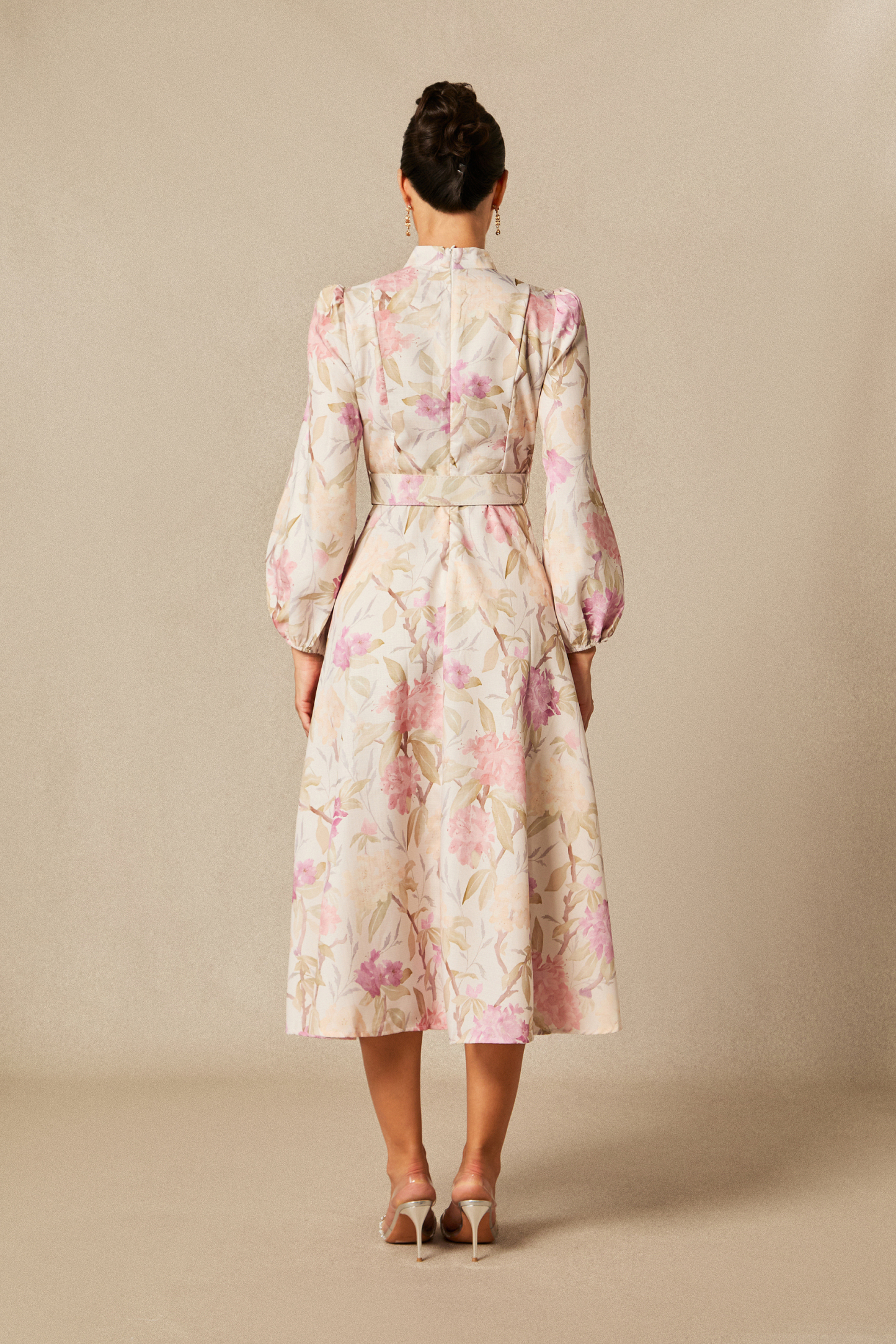Callie Floral Print Puff Sleeve Midi Dress