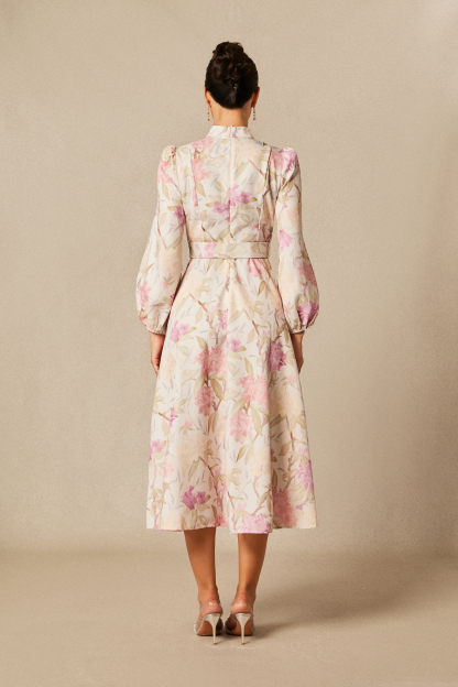 Callie Floral Print Puff Sleeve Midi Dress