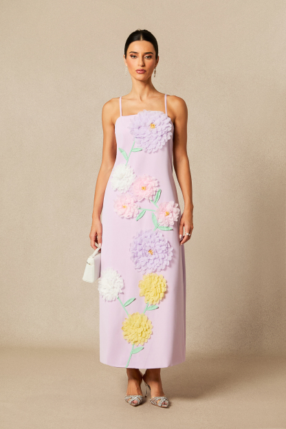 Louisa Floral Applique Spaghetti Straps Maxi Dress