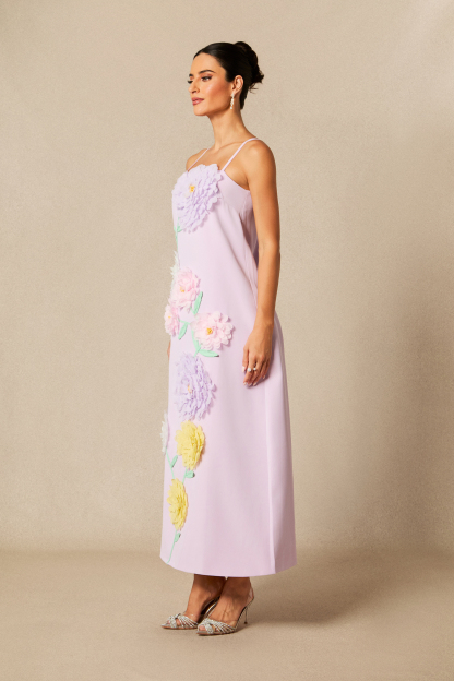 Louisa Floral Applique Spaghetti Straps Maxi Dress