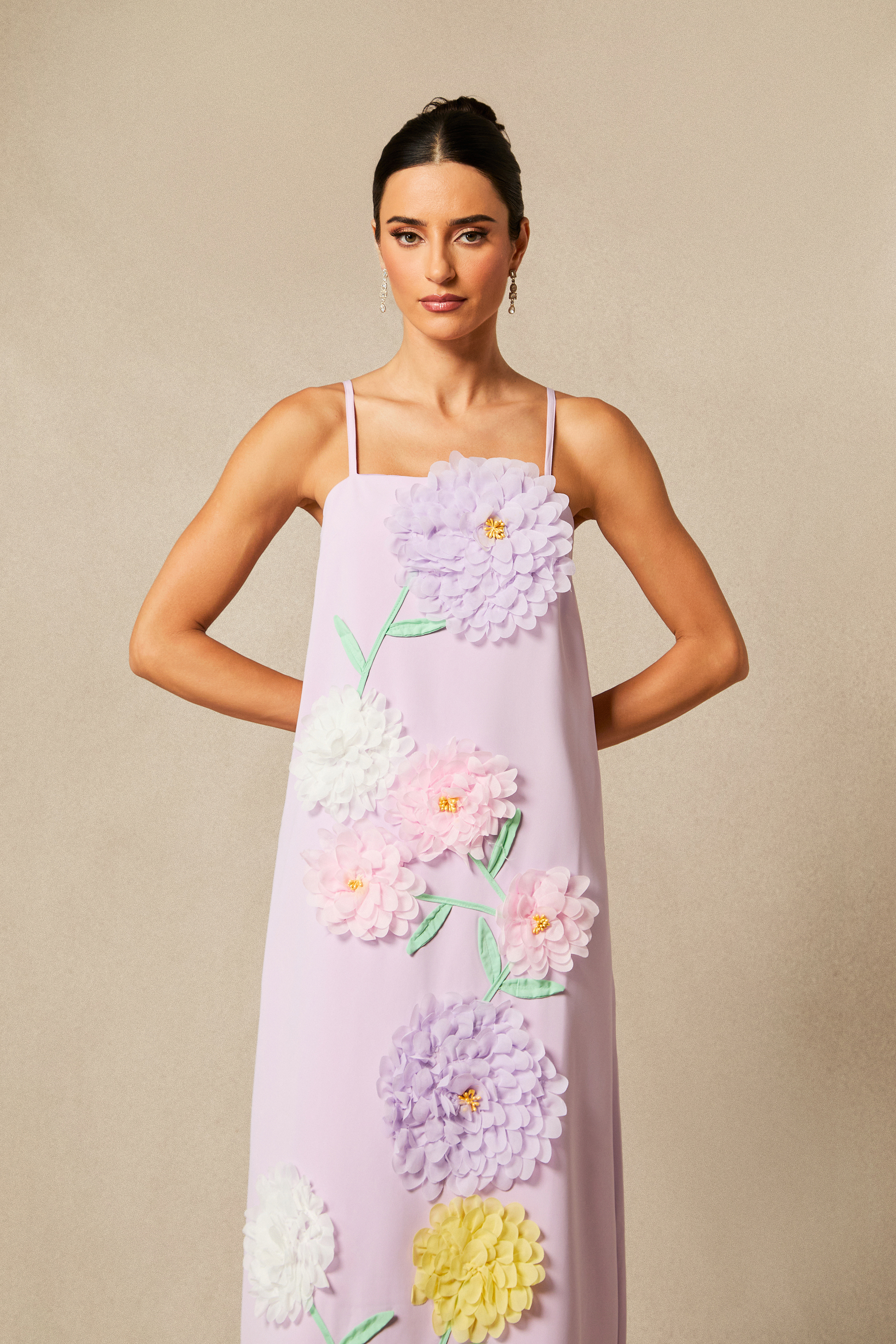Louisa Floral Applique Spaghetti Straps Maxi Dress
