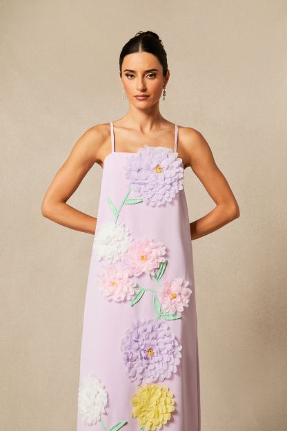 Louisa Floral Applique Spaghetti Straps Maxi Dress