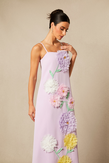 Louisa Floral Applique Spaghetti Straps Maxi Dress