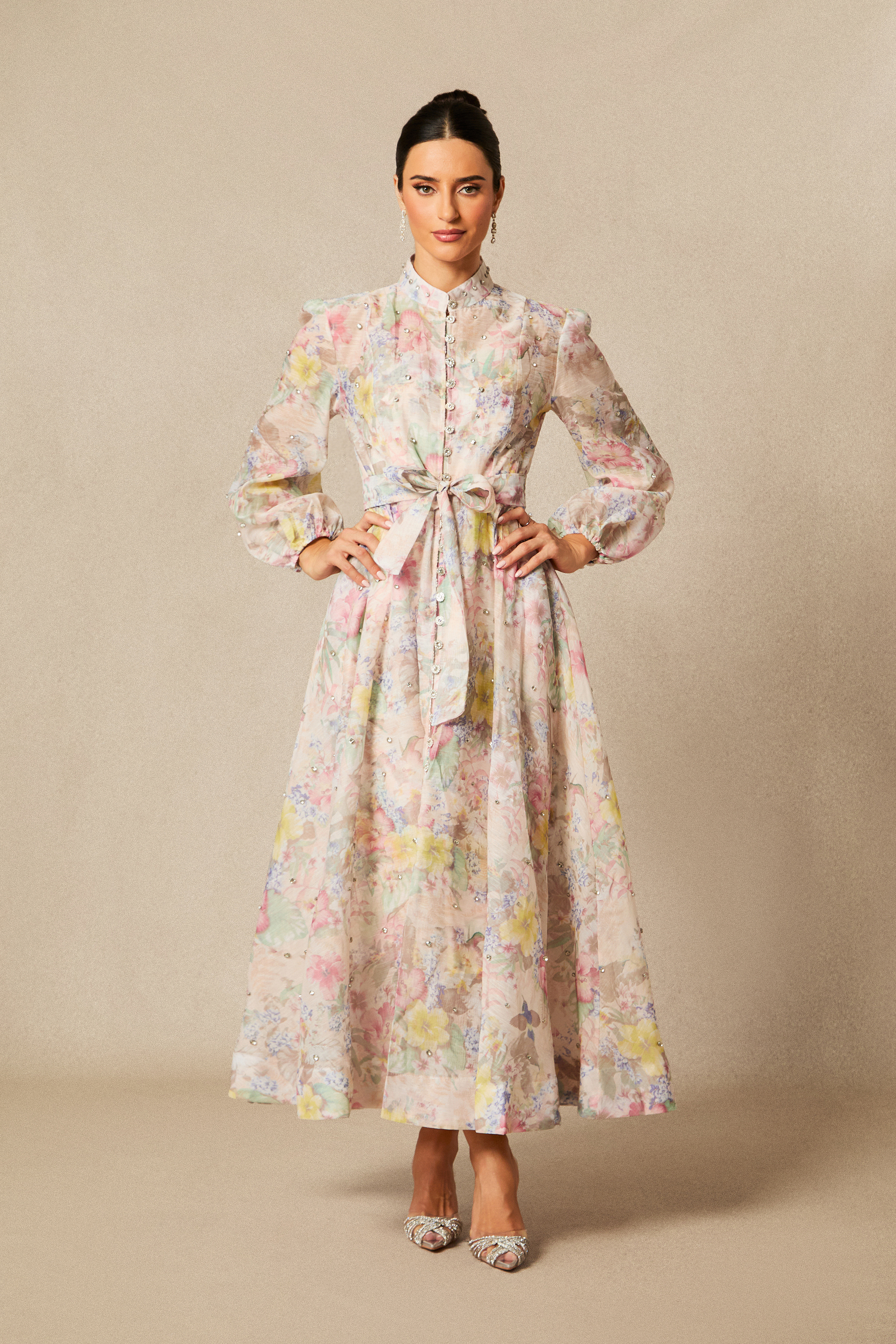 Anne Floral Print Balloon Sleeve Maxi Dress