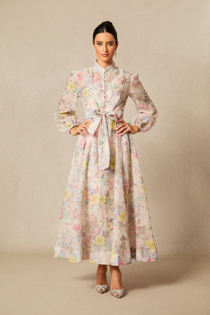 Anne Floral Print Balloon Sleeve Maxi Dress