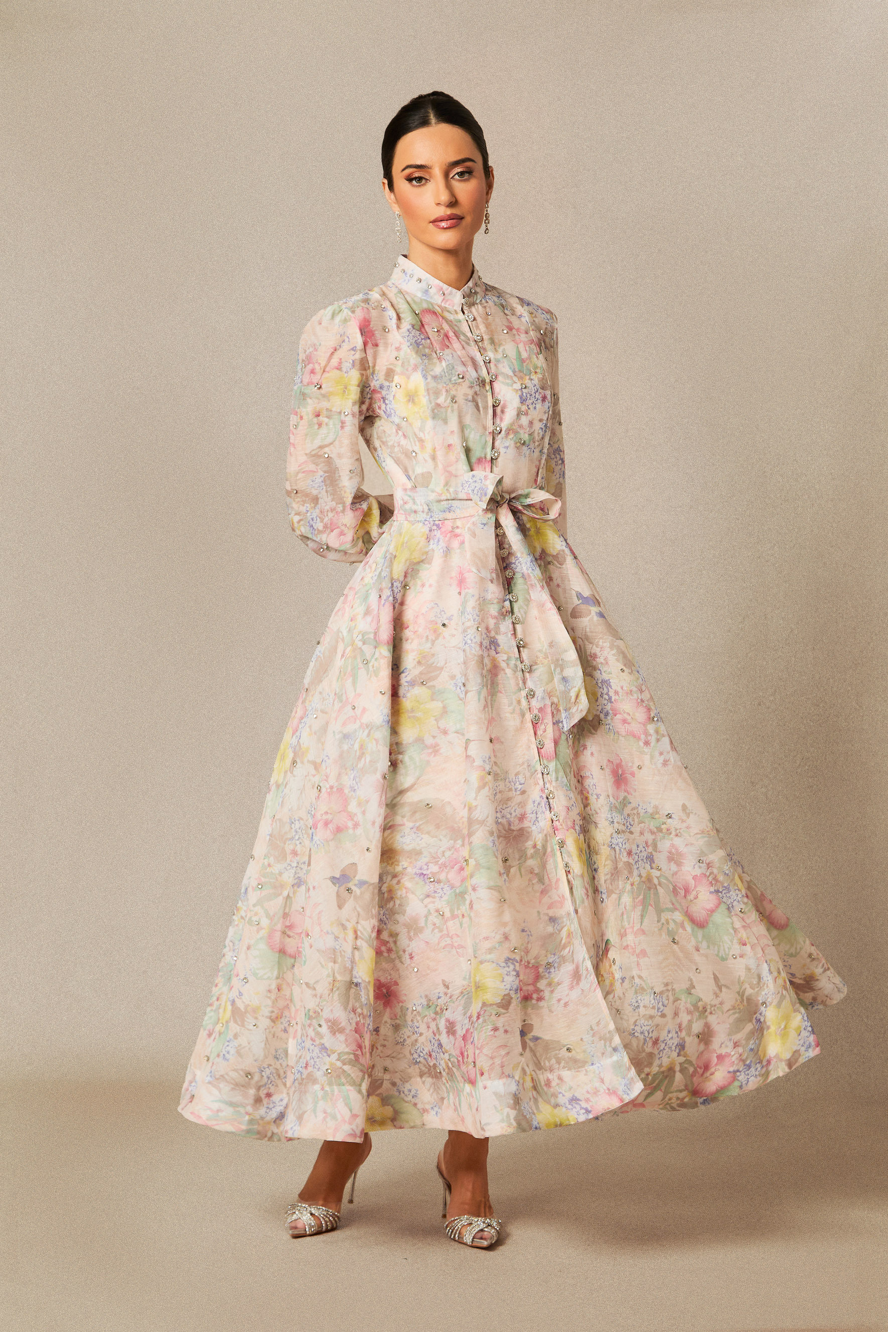 Anne Floral Print Balloon Sleeve Maxi Dress