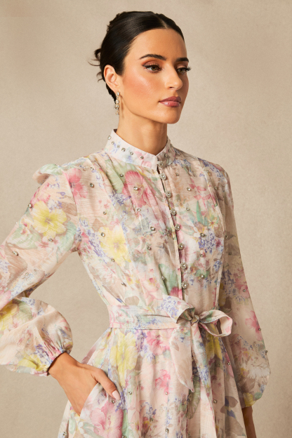 Anne Floral Print Balloon Sleeve Maxi Dress