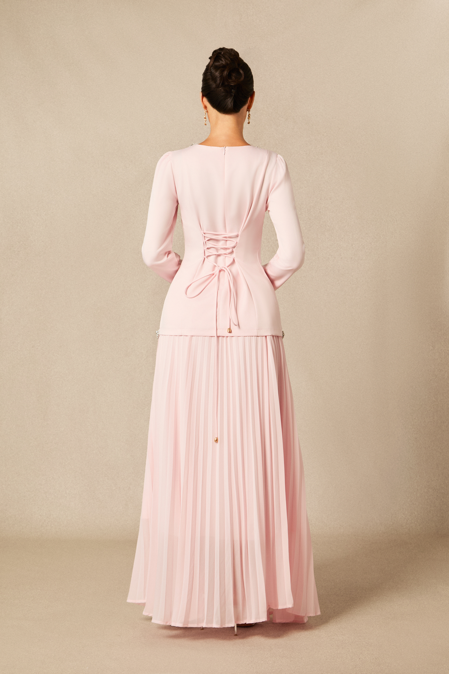 Athena Crystal Embellished Top & Pleated Skirt Set