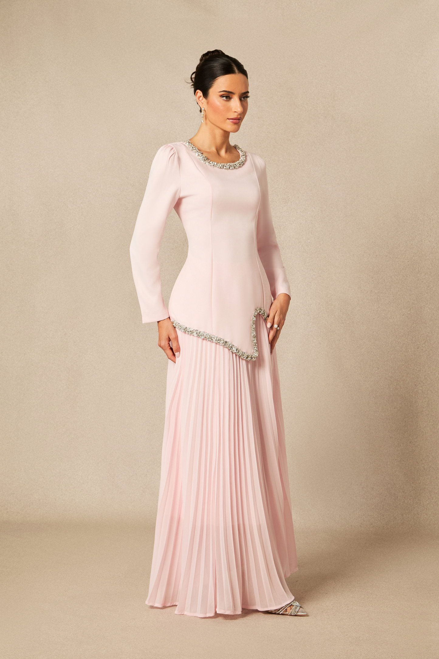 Athena Crystal Embellished Top & Pleated Skirt Set