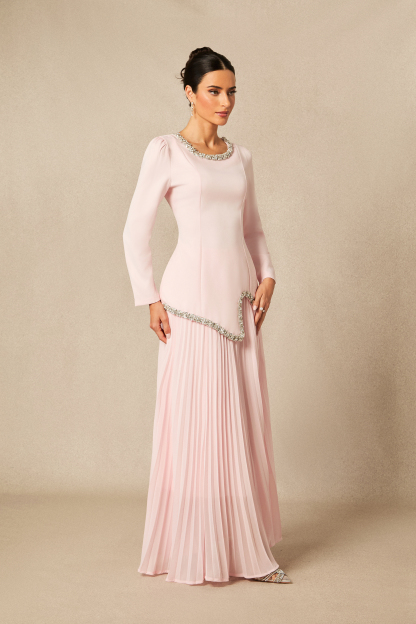 Athena Crystal Embellished Top & Pleated Skirt Set