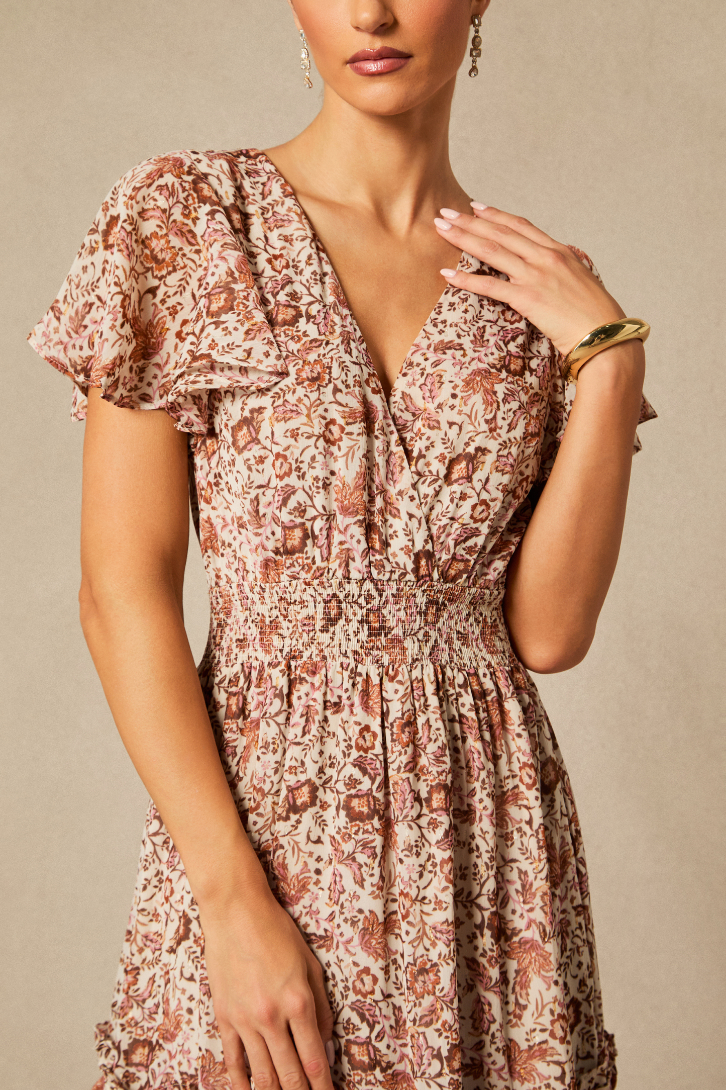 Elisabeth Floral Print Flutter Sleeve Maxi Dress