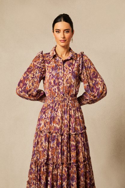 Cecelia Abstract Print Long Sleeve Midi Dress