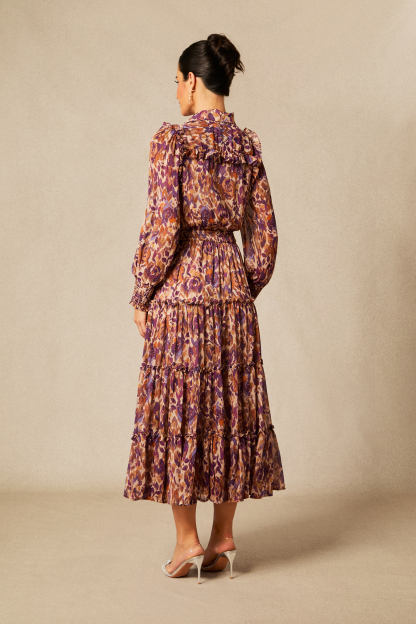 Cecelia Abstract Print Long Sleeve Midi Dress