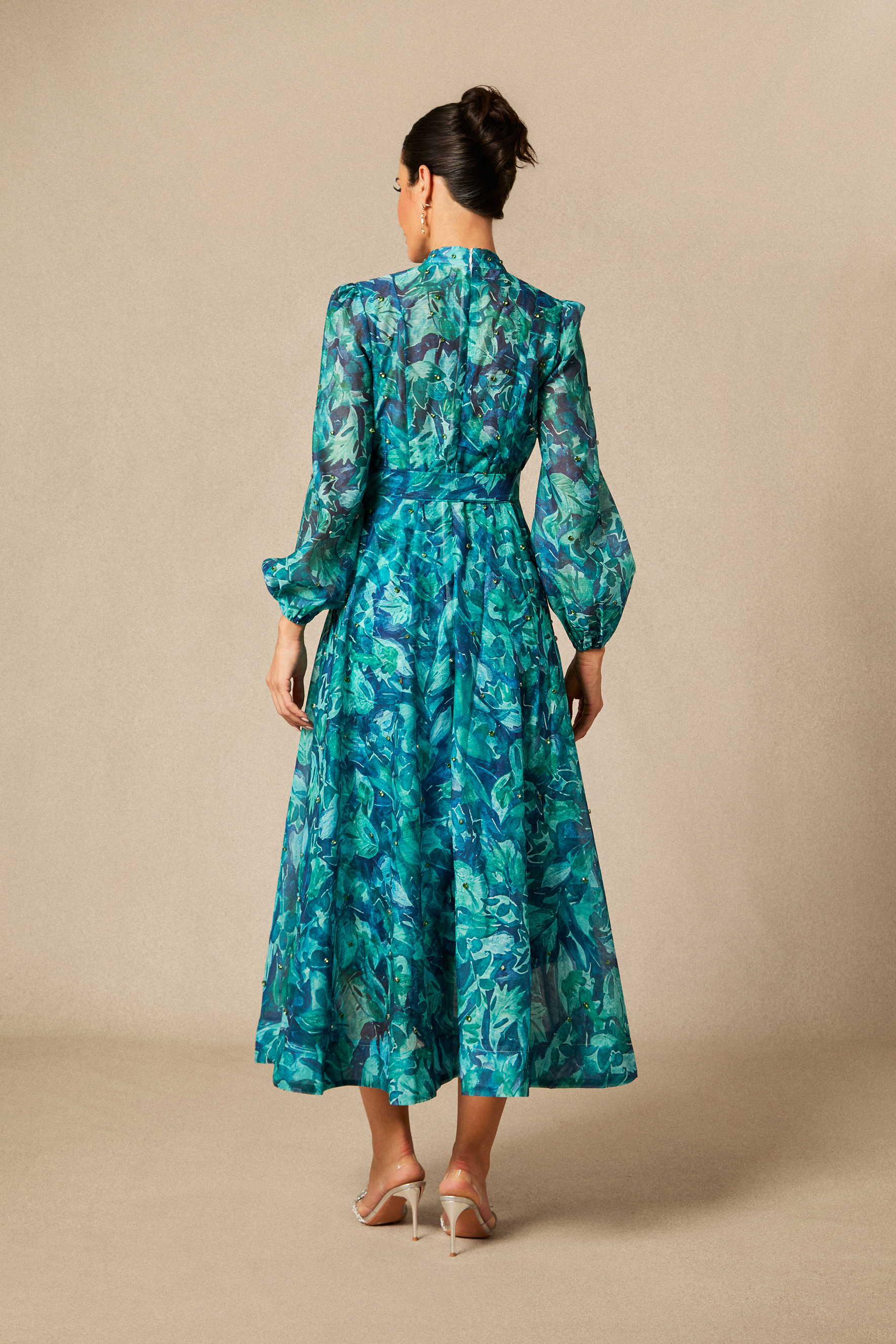 Kylie Floral Print Embellished Midi Dress