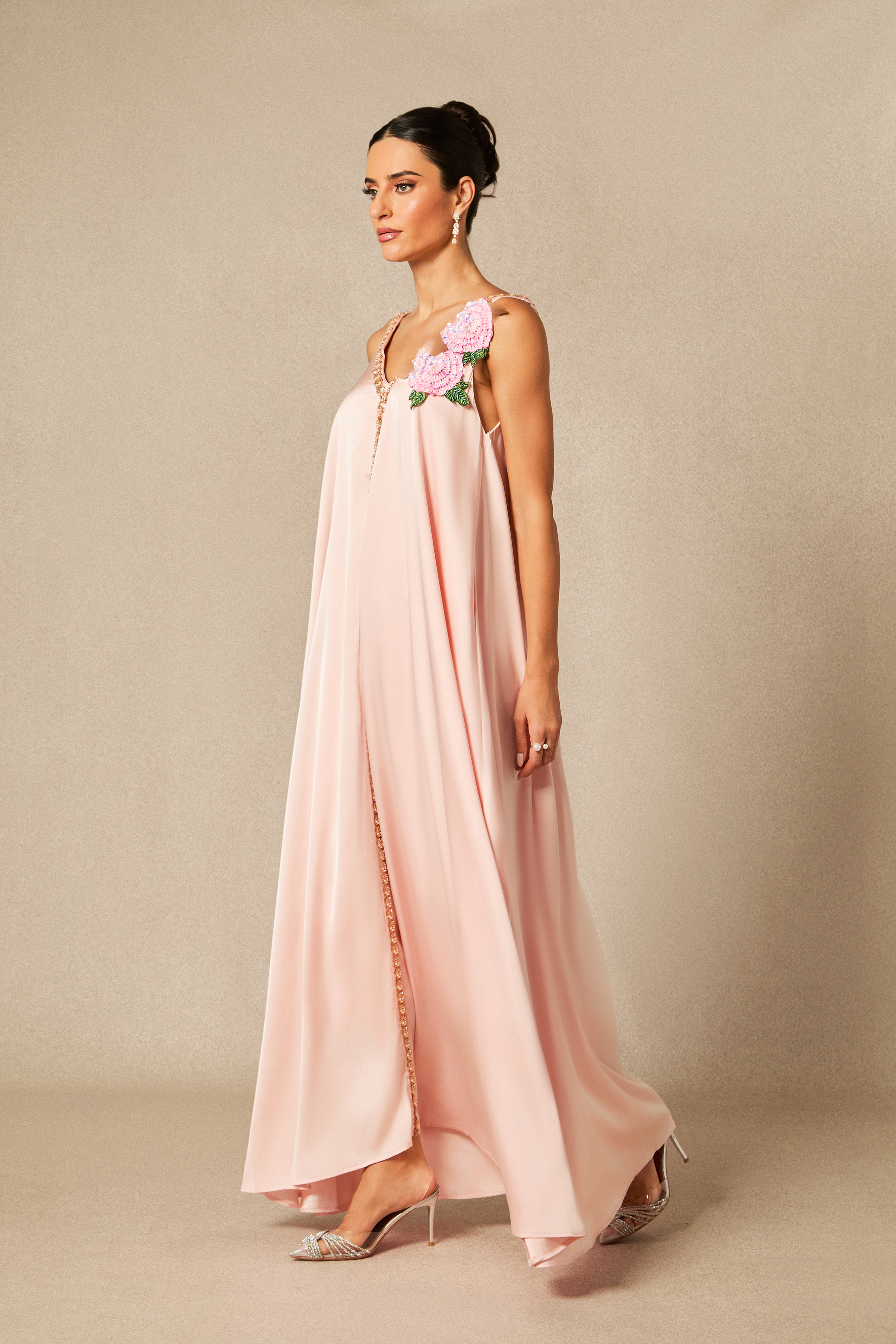 Sienna Floral Embroidered V-neck Satin Maxi Dress