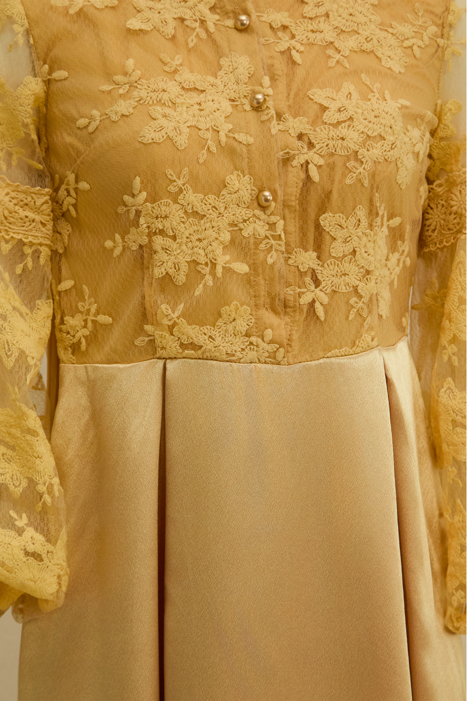 Perfectly Flirtatious Yellow Sheer Lace Sleeve Maxi Dress