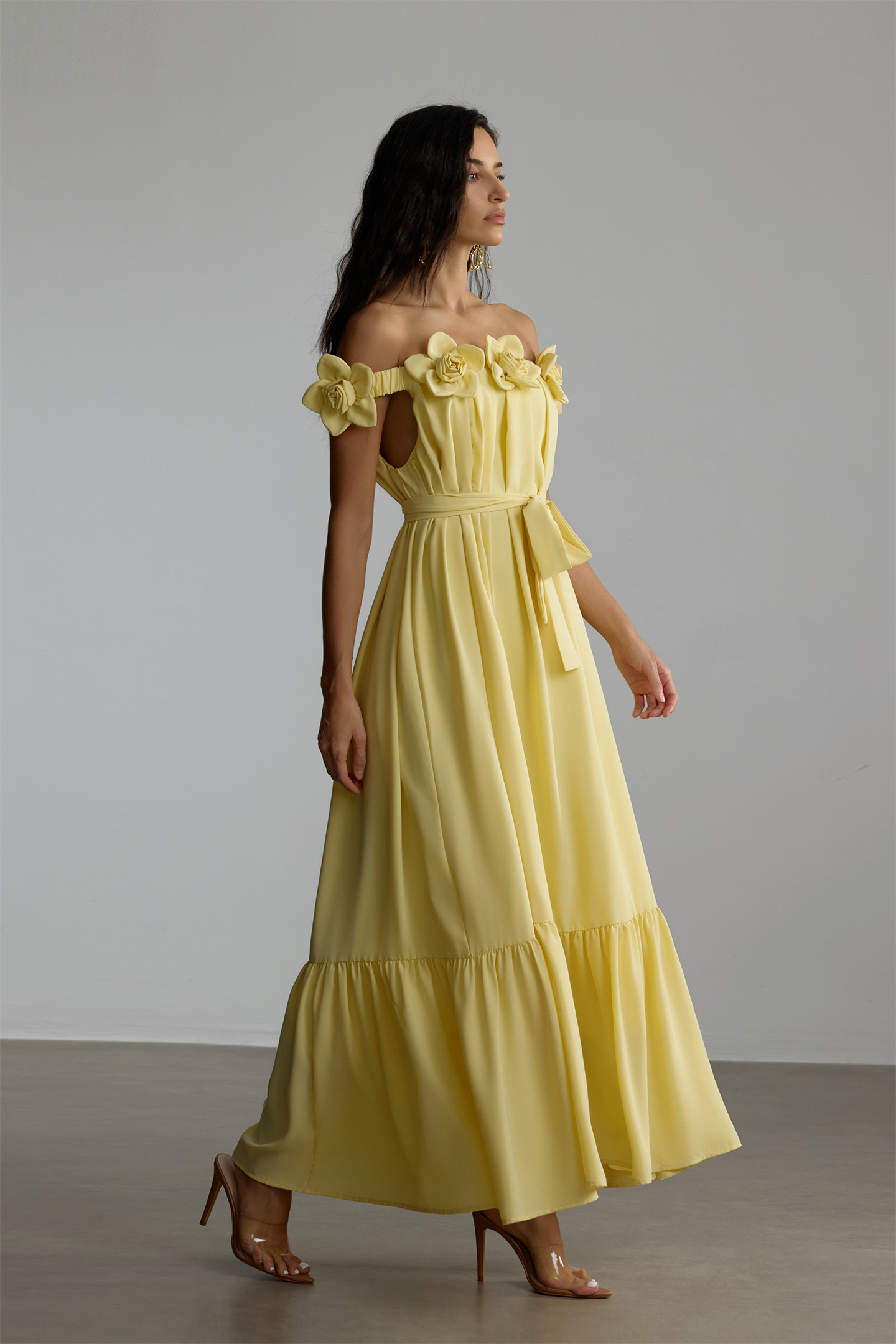 Louisa Floral Applique Off Shoulder Maxi Dress