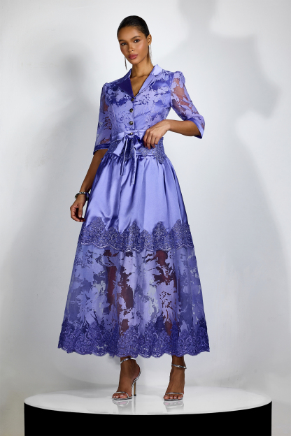 Agnes Floral Lace Lapel Collar Blouse & Skirt Set