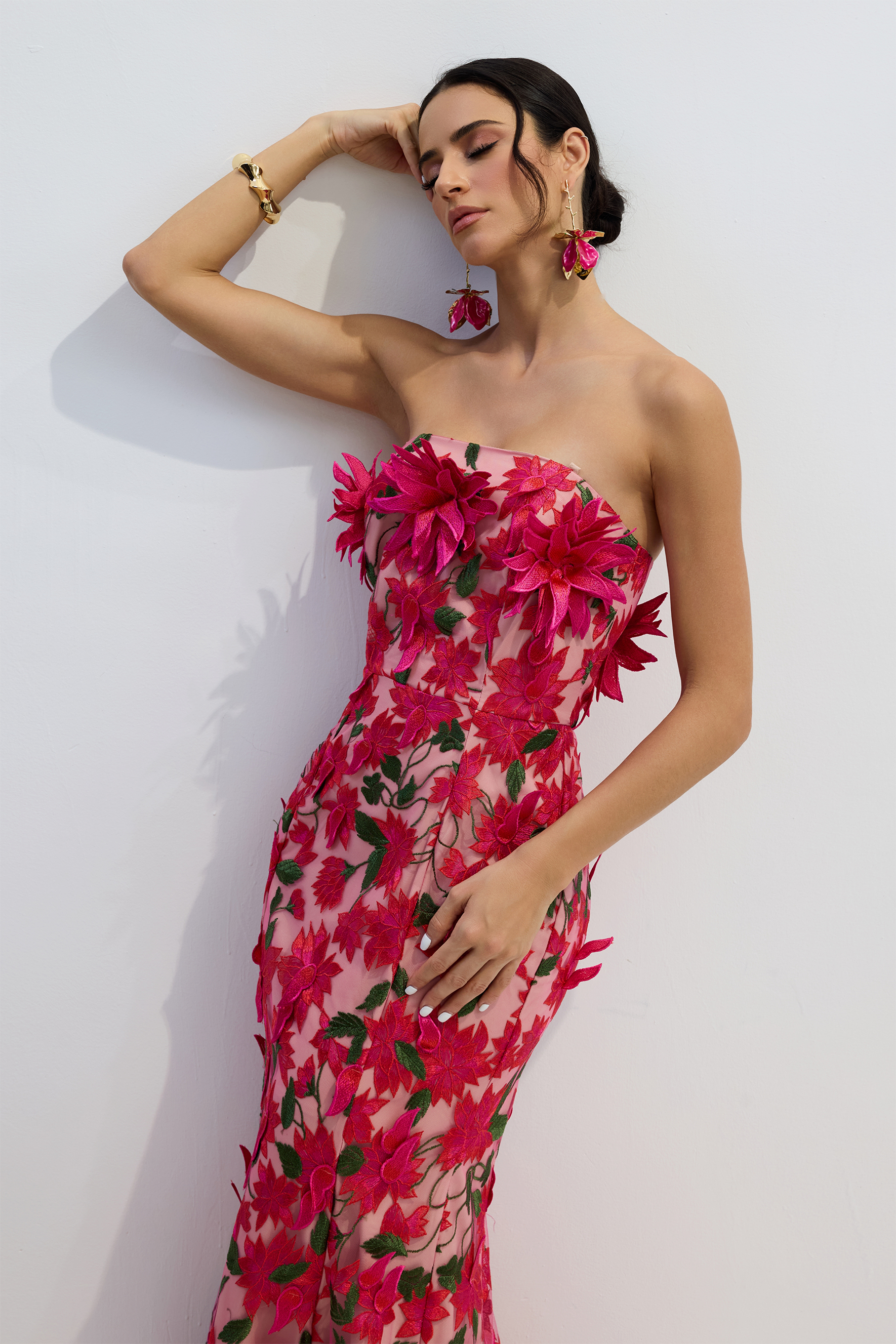 Gloria Floral Embroidery Strapless Maxi Dress