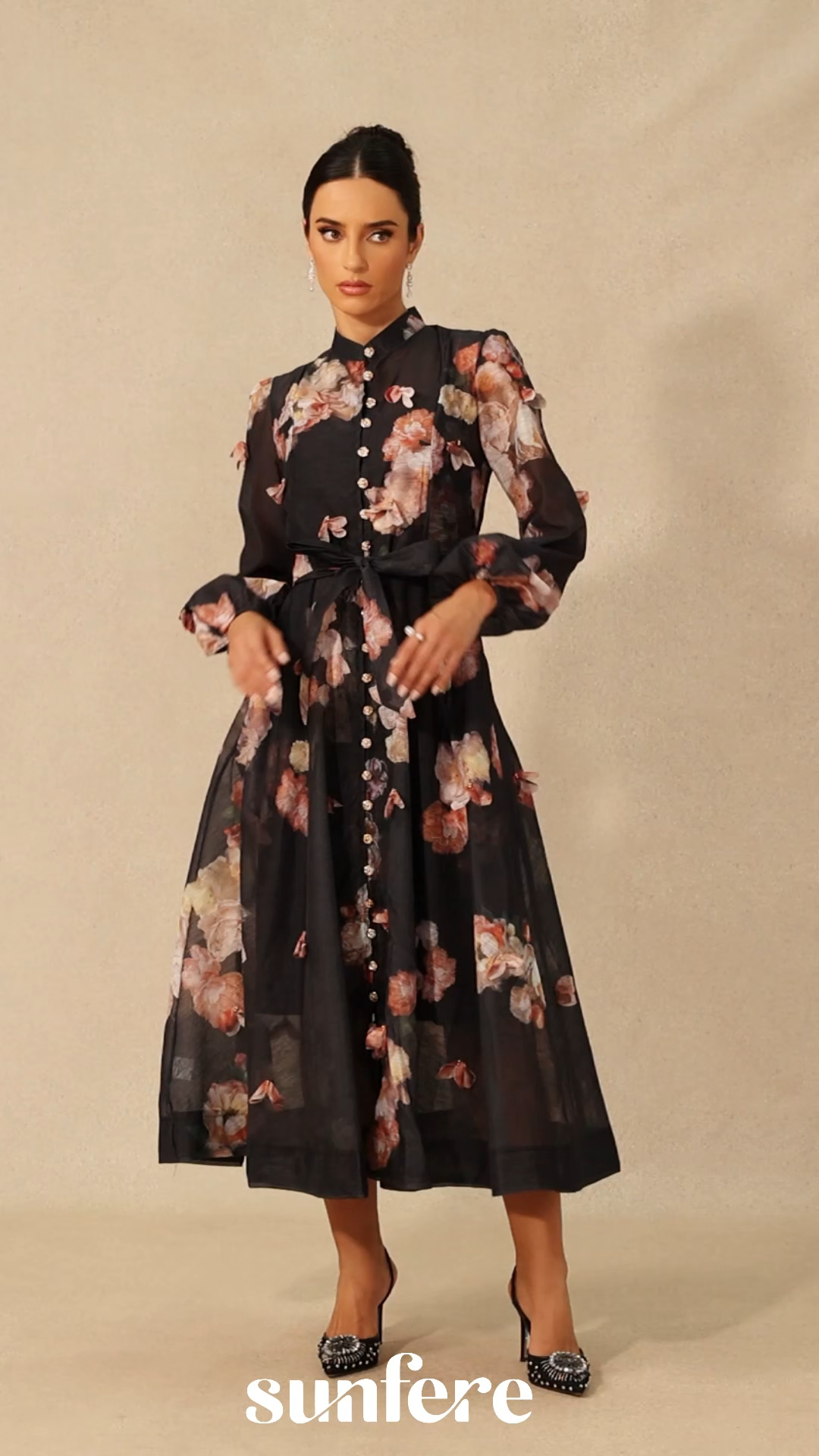 Sophie Floral Print Long Sleeve Midi Dress