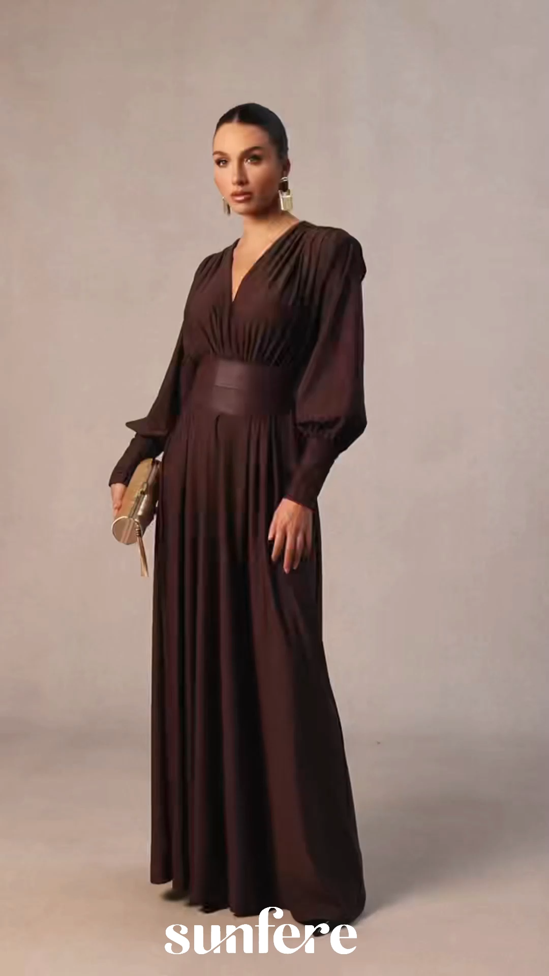 Renata Plunge Long Sleeve Maxi Dress